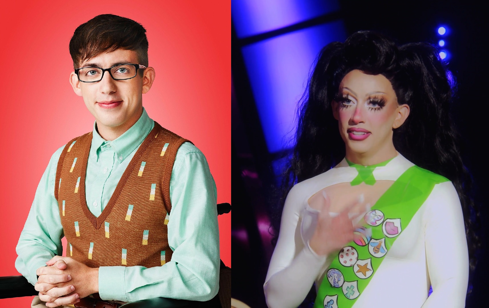 Kevin McHale em Glee/Chic-Li-Fay em Celebrity Drag Race (Montagem/Reprodução)