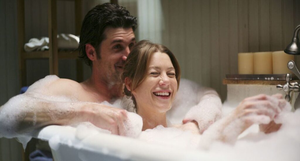 Ellen Pompeo como Meredith e Patrick Dempsey como Derek Shepherd em Grey’s Anatomy