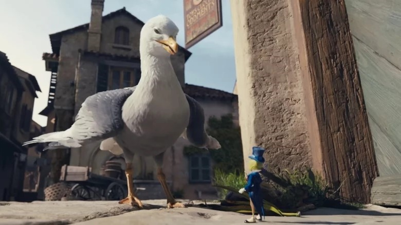 Pinóquio | Versão live-action, e desenho animado têm grandes diferenças; confira 5 Sofia (Lorraine Bracco) e Grilo (Joseph Gordon-Levitt) em Pinóquio (Reprodução / Disney+)