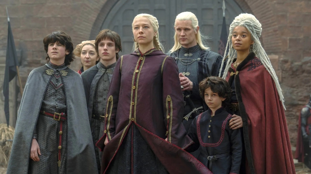 Rhaenyra (Emma D'Arcy) e sua família em A Casa do Dragão (Reprodução / HBO)