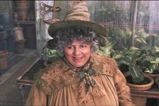 Miriam Margolyes como professora Sprout em Harry Potter e a Câmara Secreta (Reprodução)