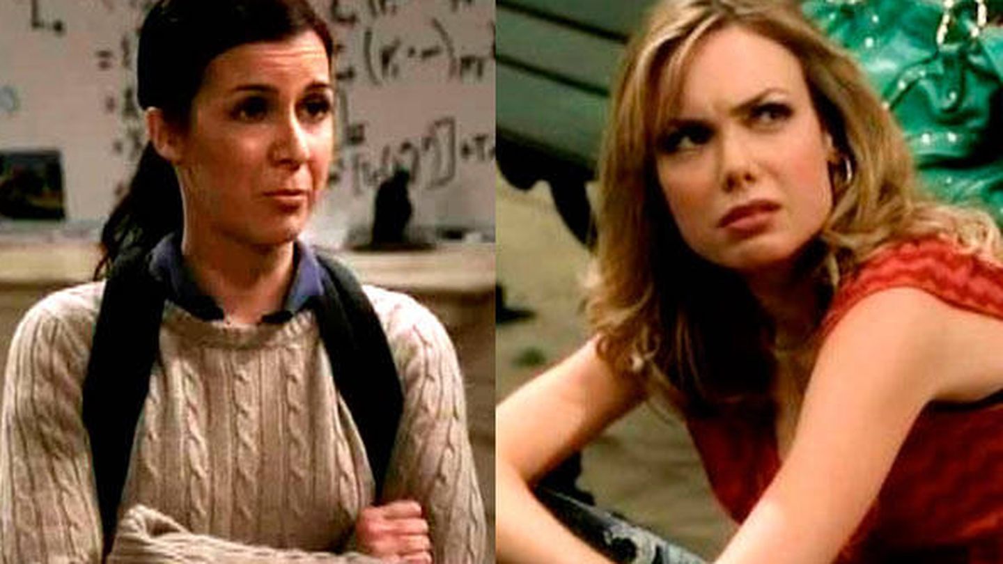Gilda (Iris Bahr) e Katie (Amanda Walsh) no primeiro piloto de The Big Bang Theory 