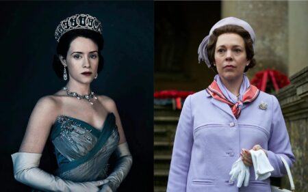 Claire Foy e Olivia Colman como Elizabeth II em The Crown (Reprodução)
