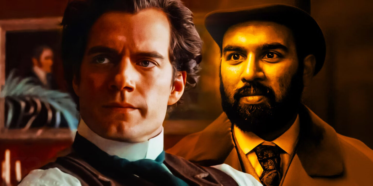 Montagem com Henry Cavill como Sherlock Holmese Himesh Patel como Dr. Watson em Enola Holmes 2