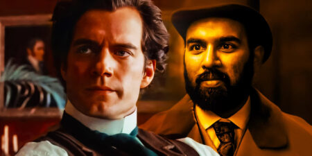 Montagem com Henry Cavill como Sherlock Holmese Himesh Patel como Dr. Watson em Enola Holmes 2
