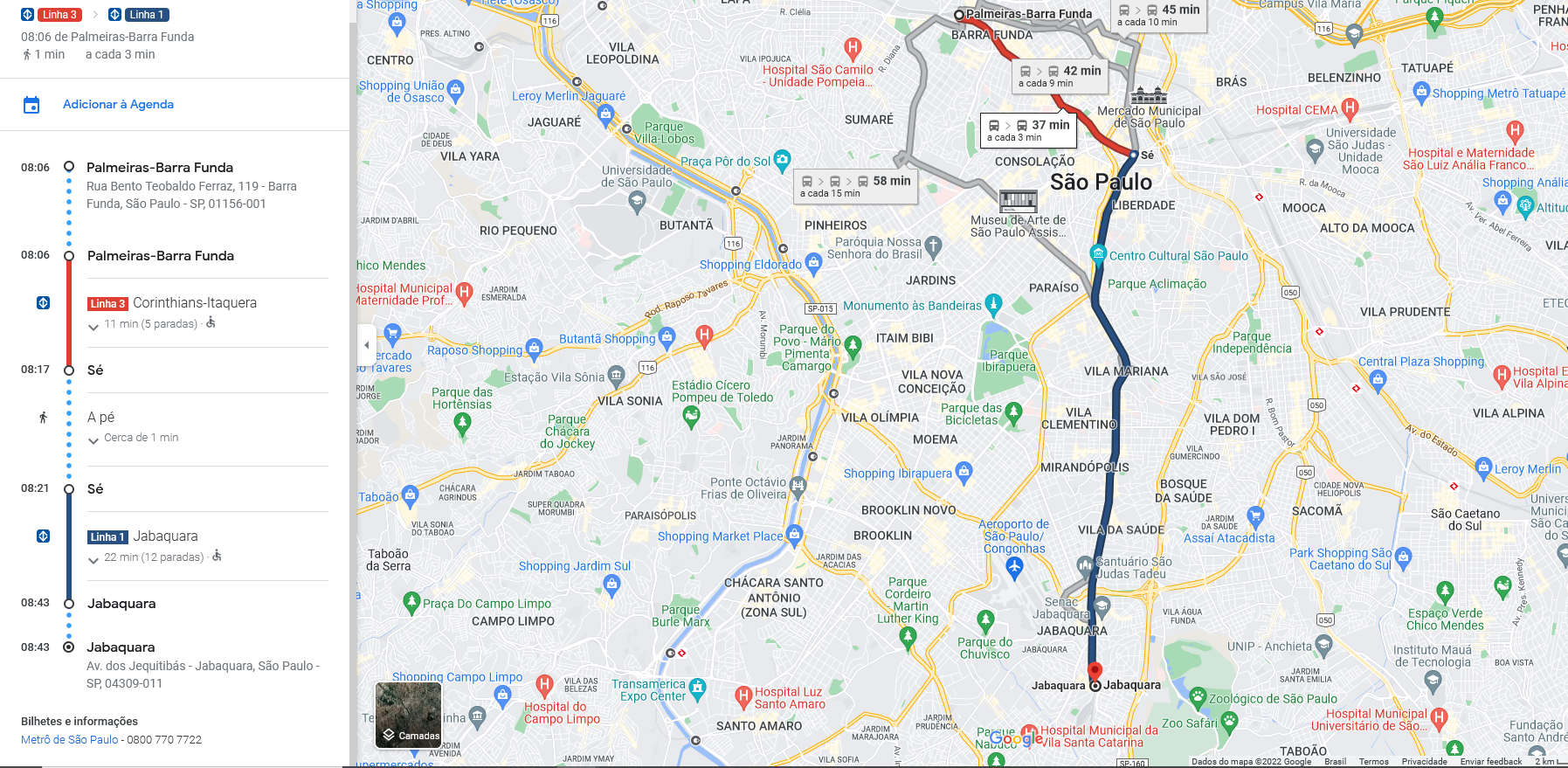 Como chegar na CCXP22 de metrô? 2 Trajeto estação Palmeiras - Barra Funda até a estação Jabaquara