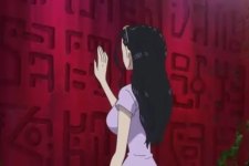 Nico Robin em frente a um Poneglyph em One Piece (Reprodução)