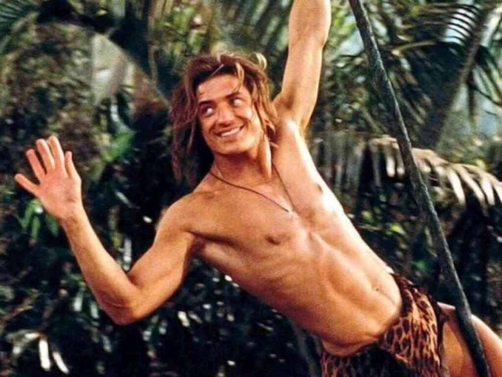 Por que Brendan Fraser recusou sequência de George? Brendan Fraser é o personagem-título de George, o Rei da Floresta (Reprodução)