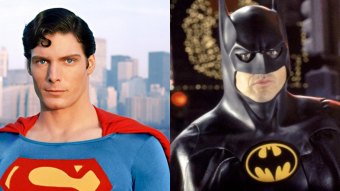 Christopher Reeve como Superman e Michael Keaton como Batman