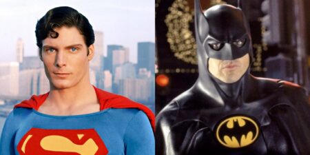Christopher Reeve como Superman e Michael Keaton como Batman
