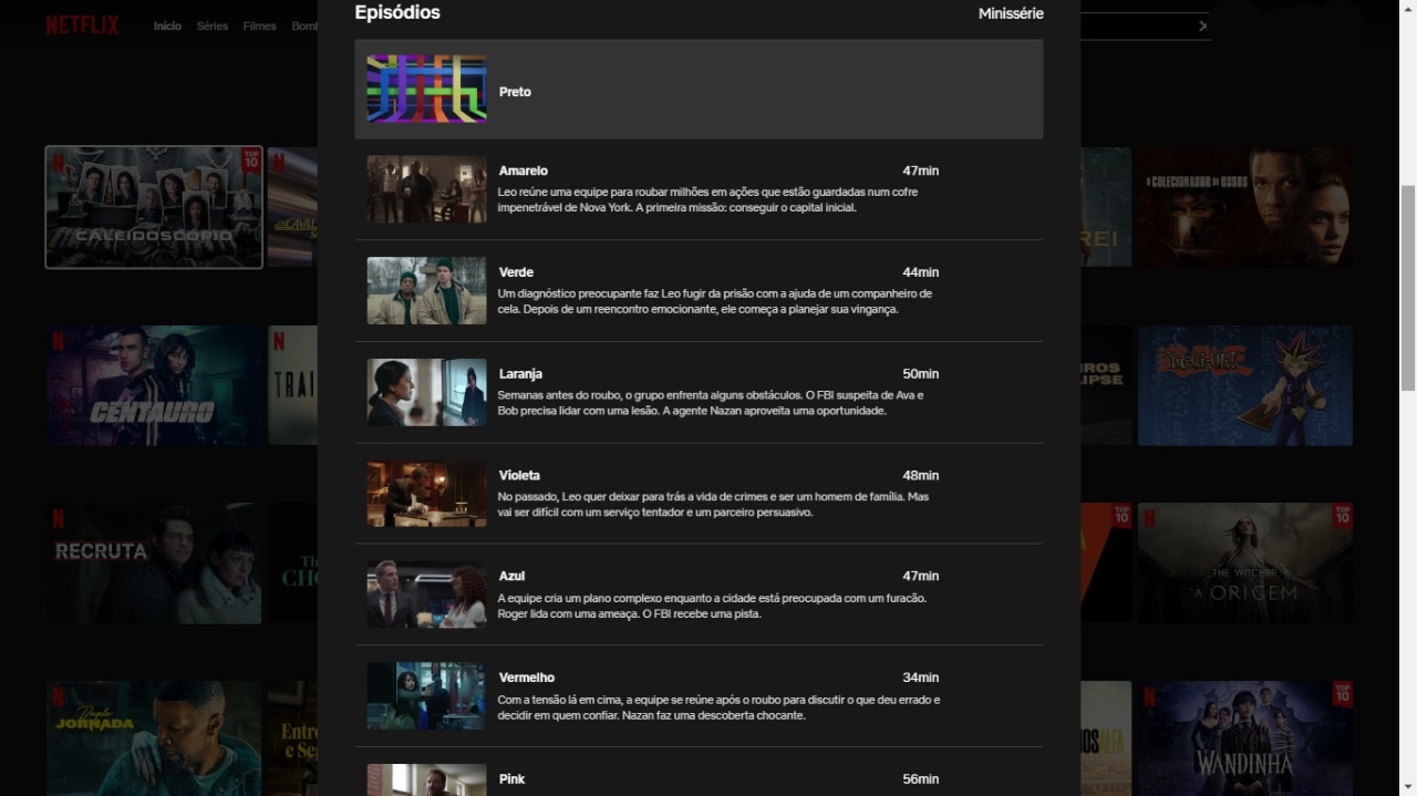Caleidoscópio: Série que pode ser assistida em qualquer ordem impressiona 2 Captura de Tela da lista de episódios de Caleidoscópio (Reprodução)