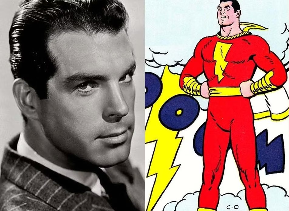 Fred MacMurray e Shazam nos quadrinhos (Montagem Reprodução)