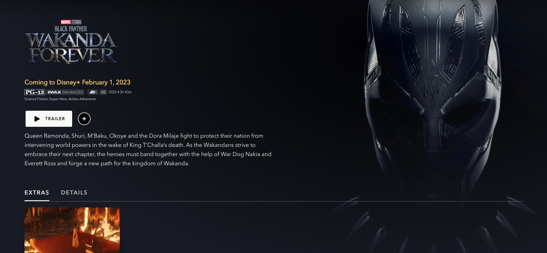 Captura de tela de Pantera Negra 2 no catálogo do Disney+ (Reprodução)