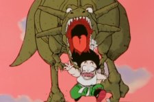 Gohan foge de dinossauro em Dragon Ball Z