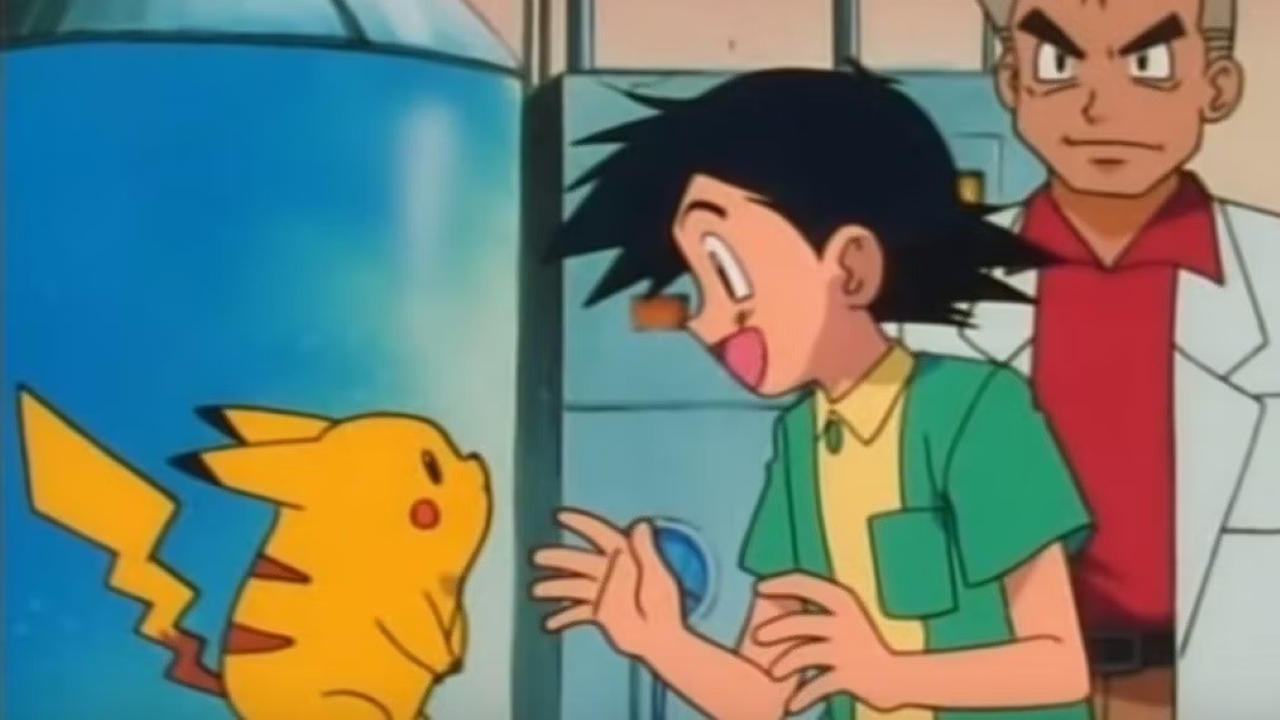 Pikachu, Ash e Professor Carvalho em Pokémon (Reprodução)