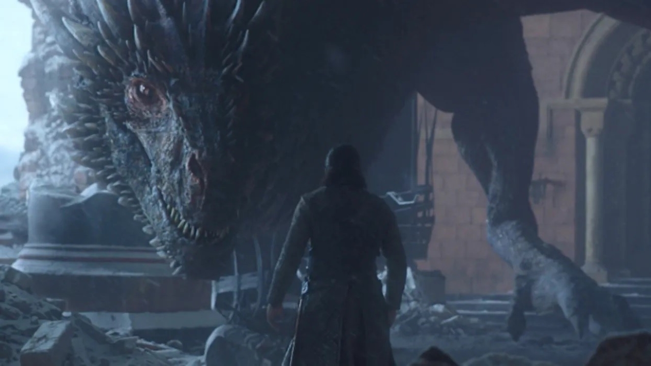 Drogon and Jon Snow (Kit Harington) in Game of Thrones (play)