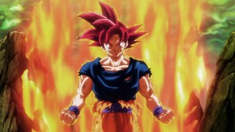 Goku na forma Super Saiyajin Deus em Dragon Ball Super (Reprodução)