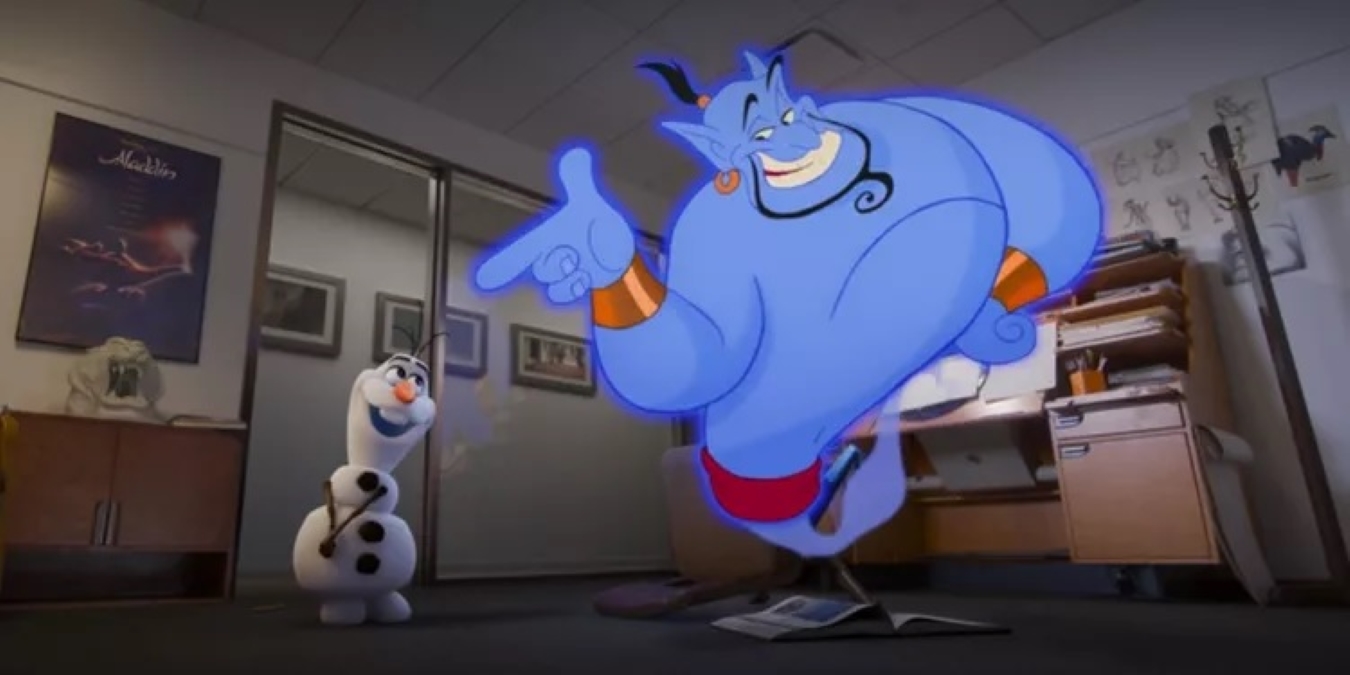 Olaf e Gênio em Once Upon a Studio (Reprodução / Disney+)