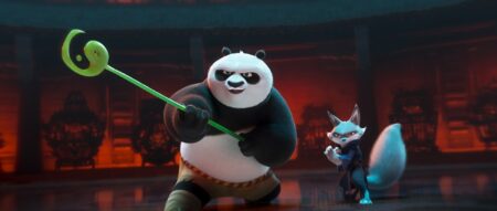 Po (Jack Black) e Zhen (Awkwafina) em Kung Fu Panda 4 (Reprodução / Universal)