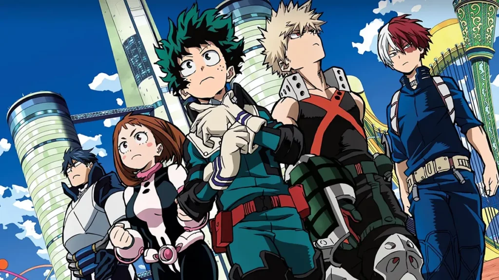 10 animes populares para entrar de vez no universo otaku Arte com os personagens de My Hero Academia, ilustrando a lista de animes populares para se começar a assistir.