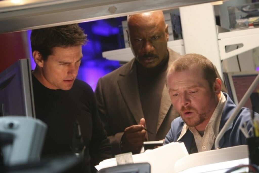 Tom Cruise, Ving Rhames, e Simon Pegg em Missão: Impossível 3 (Reprodução)