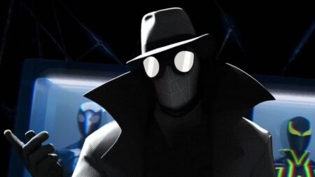 Homem-Aranha Noir (Nicolas Cage) em Homem-Aranha no Aranhaverso (Reprodução / Marvel)