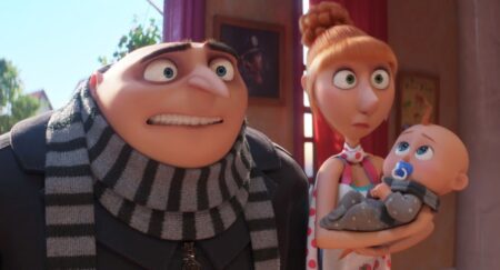 Gru, Lucy e Gru Júnior em Meu Malvado Favorito 4 (Reprodução / Illumination)