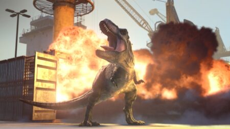 T-Rex em Jurassic World: Teoria do Caos (Divulgação / Netflix)