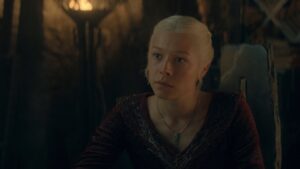 Novidades surgem sobre a 3ª temporada de A Casa do Dragão; confira Emma D'Arcy como Rhaenyr Targaryen em A Casa do Dragão (Reprodução / HBO)
