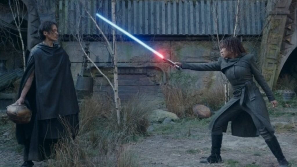 The Acolyte: Final mostra como um sabre de luz Sith é feito Qimir (Manny Jacinto) e Osha (Amandla Stenberg) em cena de Star Wars: The Acolyte (Reprodução / Disney+)