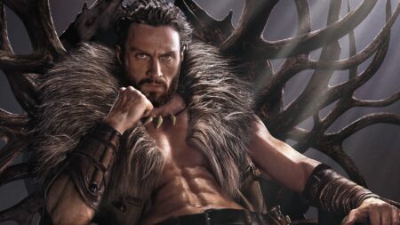 Aaron Taylor-Johnson em cartaz de Kraven, O Caçador (Divulgação / Sony)