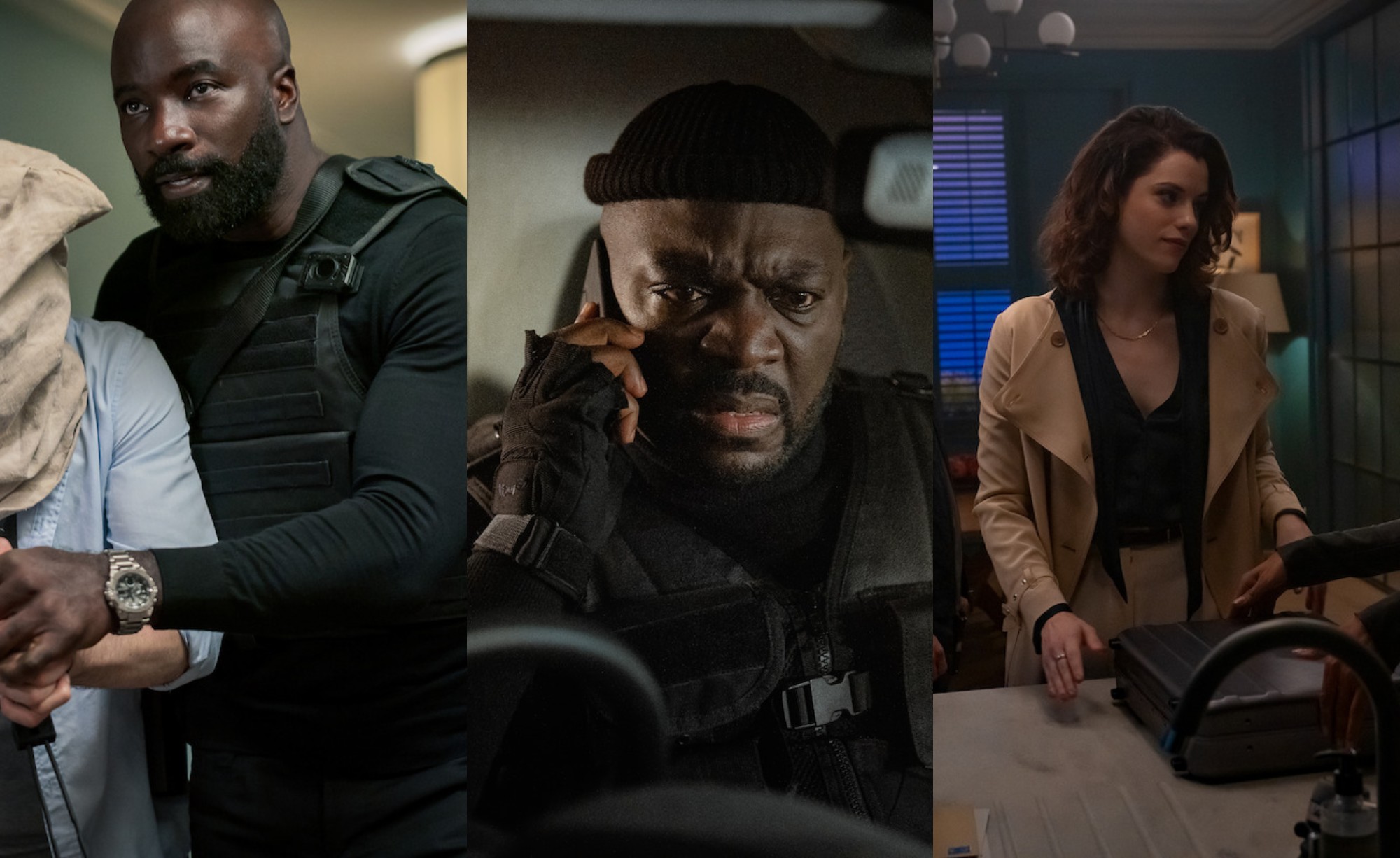 Mike Colter, Adewale Akinnuoye-Agbaje e Jessica De Gouw em A Liga (Divulgação / Netflix)