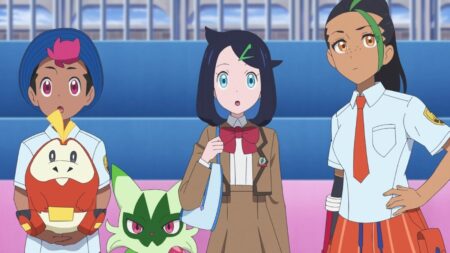 Rain, Liko e Nemona em Pokémon Horizontes (Reprodução)