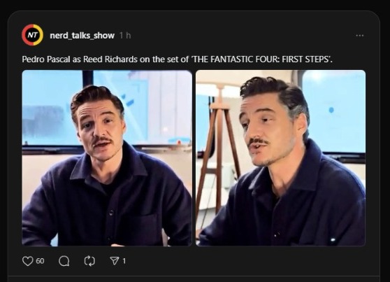 Pedro Pascal aparece como Reed Richards nos bastidores de Quarteto Fantástico 1 Pedro Pascal aparece como Reed Richards nos bastidores de Quarteto Fantástico