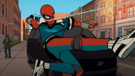 Nova animação do Homem-Aranha recria cena de Capitão América: Guerra Civil Peter Parker (Hudson Thames) em Seu Amigão da Vizinhança Homem-Aranha (Reprodução / Disney+)