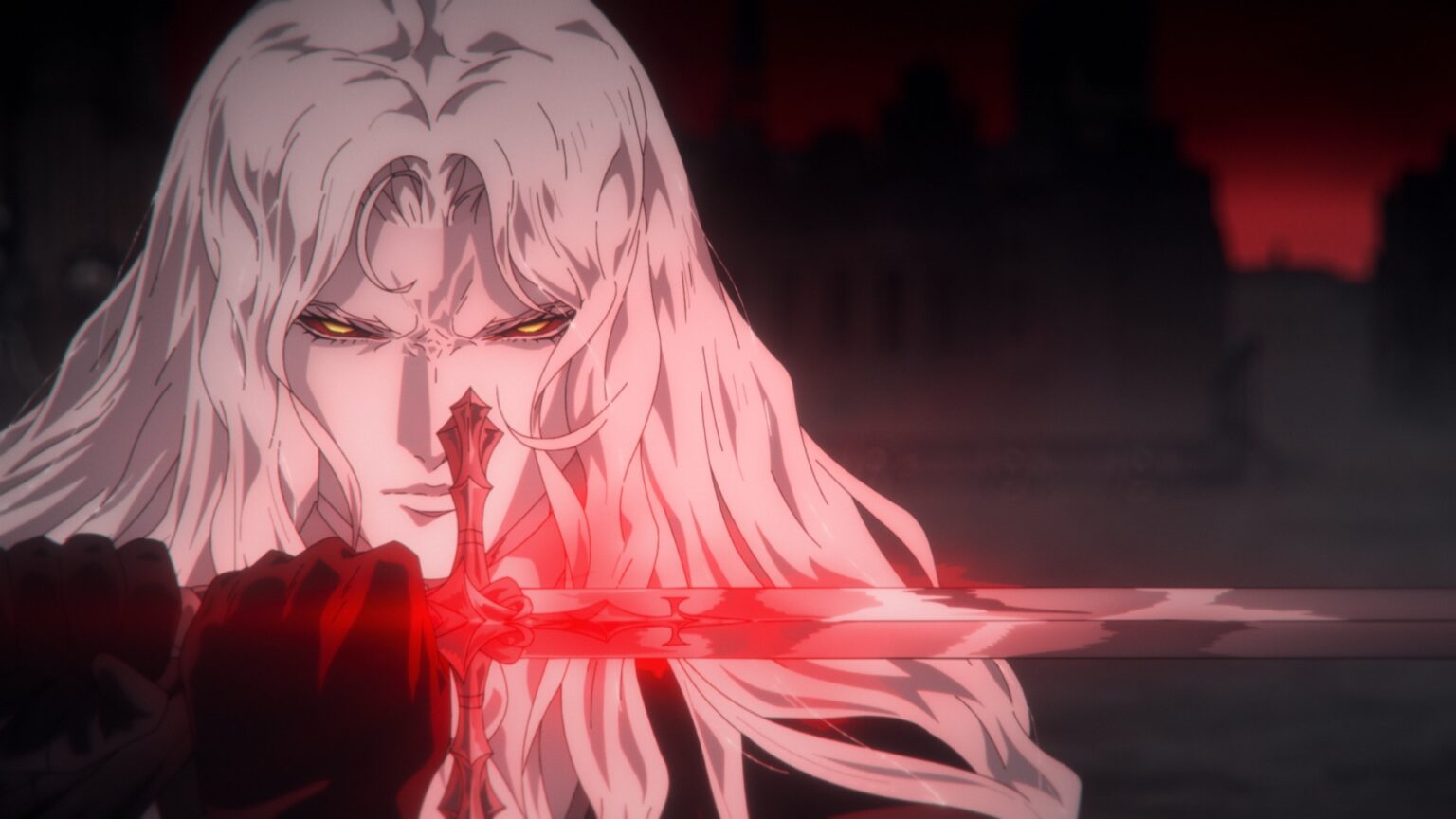 Alucard (James Callis) em Castlevania: Noturno (Reprodução / Netflix)