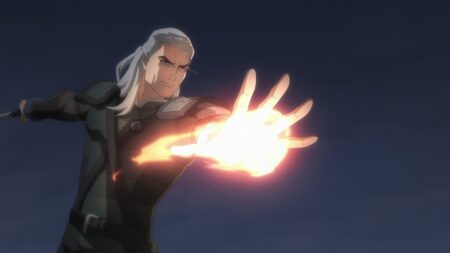 Geralt de Rivia (Doug Cockle) em The Witcher: Sereias das Profundezas (Reprodução / Netflix)