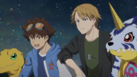 Agumon, Tai, Matt e Gabumon em Digimon Adventure -BEYOND- (Reprodução / Toei Animation)
