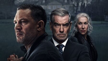 Paramount+ revela data de estreia de nova série estrelada por Pierce Brosnan Tom Hardy, Pierce Brosnan e Helen Mirren em Terra da Máfia (Divulgação / Paramount+)