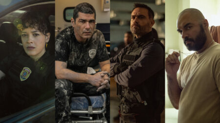 Suellen (Maeve Jinkings), Benício (Rômulo Braga), Sem Alma (Thomás Aquino), Isaac (Alex Nader) em DNA do Crime (Divulgação / Netflix)