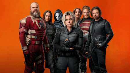 David Harbour, Florench Pugh, Sebastian Stan, Wyatt Russell, Hannah John-Kamen em Thunderbolts* (Divulgação / Marvel)
