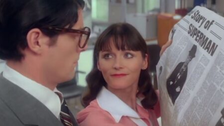 Christopher Reeve como Clark Kent e Margot Kidder como Lois Lane em Superman: O Filme (Reprodução)
