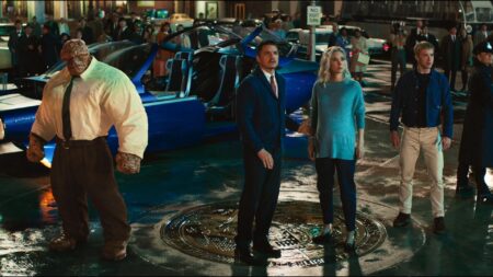 Pedro Pascal, Vanessa Kirby, Joseph Quinn, e Ebon Moss-Bachrach em Quarteto Fantástico: Primeiros Passos (Reprodução / Marvel)