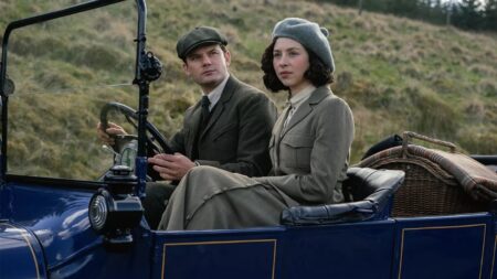 Jeremy Irvine and Hermione Corfield Outlander Blood of My Blood