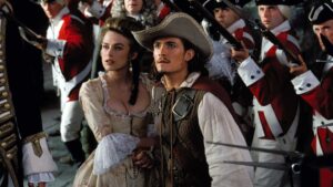 Keira Knightley como Elizabeth e Orlando Bloom com Will em Piratas do Caribe (Reprodução / Disney)