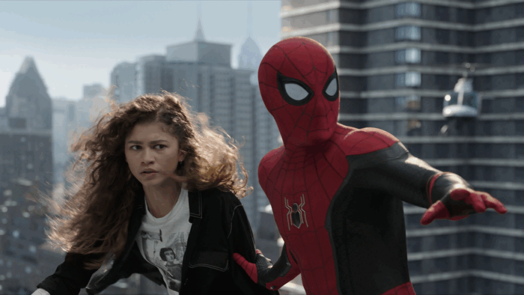 Primeiras imagens de Tom Holland e Zendaya no set Homem-Aranha: Um Novo Dia são divulgadas; veja Zendaya como MJ e Tom Holland como Homem-Aranha em Homem-Aranha: Sem Volta Para Casa (Reprodução / Sony Pictures)