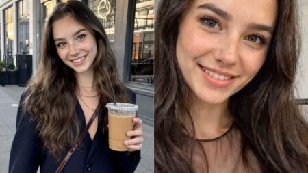 Atriz virtual Tilly Norwood, criada por inteligência artificial, aparece sorrindo em registros para redes sociais