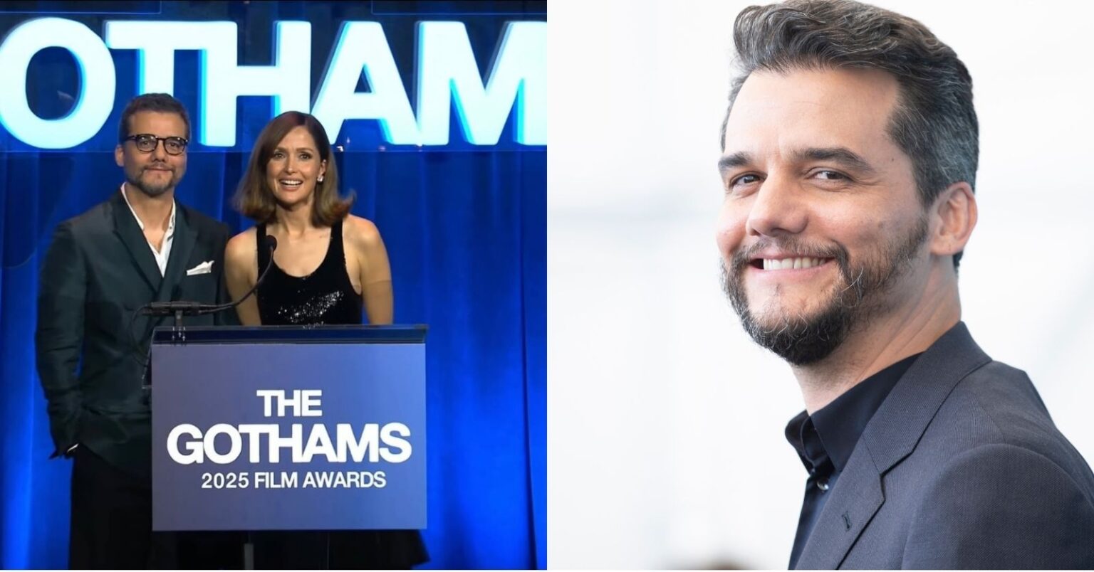 Wagner Moura apresenta prêmio no Gotham Awards e movimenta redes sociais Wagner Moura e Rose Byrne apresentam juntos uma categoria no Gotham Awards 2025, em um palco iluminado de azul com o letreiro “The Gothams” ao fundo.