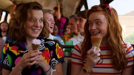 Millie Bobby Brown e Sadie Sink na 4° temporada de Stranger Things que entra para o rank sendo a 4° série mais assistida do mundo