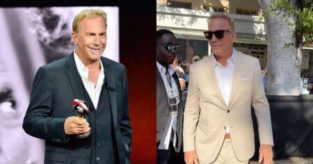 Kevin Costner é processado e enfrenta cobrança milionária em Hollywood Ator Kevin Costner posa em evento e circula ao ar livre usando ternos claros e escuros em registros recentes